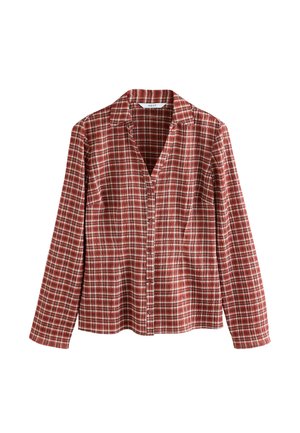 Rood en wit geruit overhemd met lange mouwen, kraag, knoopsluiting en zachte, lichte stof.