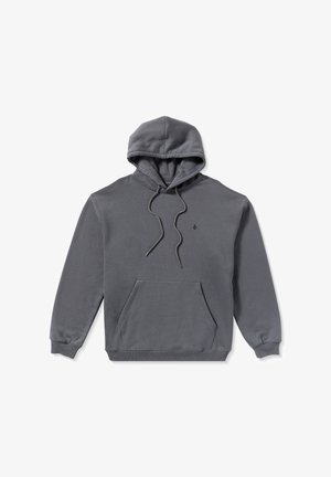 Grijze hoodie gemaakt van zacht materiaal met een voorvak, verstelbare trekkoorden en een klein logo op de borst. Regular fit met geribbelde manchetten.