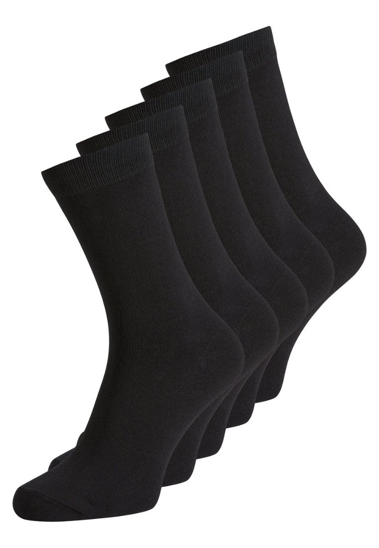 Schwarze Baumwollsocken im Fünferpack, mit einer glatten Textur, mittellangem Design und geripptem Bündchen für Komfort und Passform.