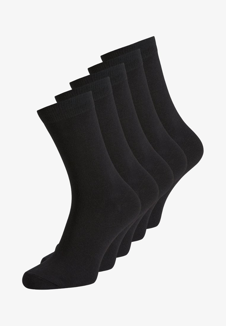 Chaussettes en coton noir vendues par pack de cinq, avec une texture douce, un design de longueur moyenne et une bordure côtelée pour le confort et un bon ajustement.
