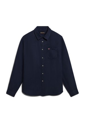 Marineblauwe langepolshemd van katoen, met een button-down kraag, een borstzak met een vlagaccent en een regular fit ontwerp.