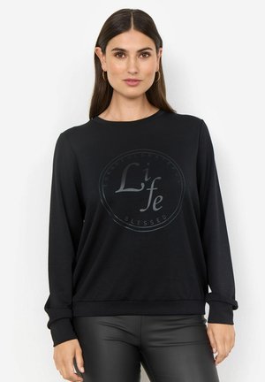 Felpa nera a maniche lunghe realizzata in un morbido tessuto, con una grafica tonda in rilievo che presenta le parole "Life Blessed" e un bordo circolare.