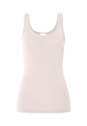 Ärmelloses, enganliegendes Tanktop in hellem Rosa mit U-Ausschnitt und glattem Stoff.