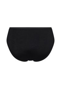 Sort bomuldsbrief med en glat tekstur, fuld dækning design og et elastisk bånd. Ingen synlige mønstre eller hardware.