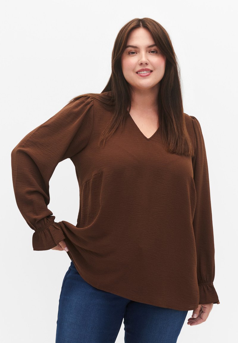 Zizzi V-AUSSCHNITT MIT LANGEN ÄRMELN - Blouse - Chestnut/bruin