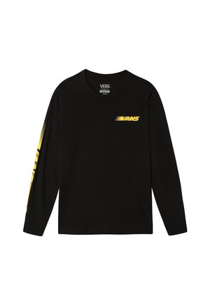 Zwarte lange mouwen shirt gemaakt van katoen. Heeft een gele Vans-logo op de borst en een gestreept ontwerp langs de linker mouw.