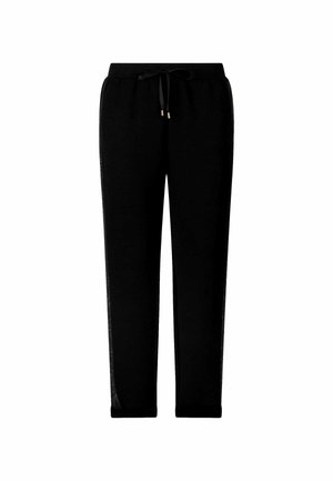 Pantaloni da jogging neri realizzati in tessuto morbido, con vita regolabile, vestibilità affusolata e polsini a coste alle caviglie.