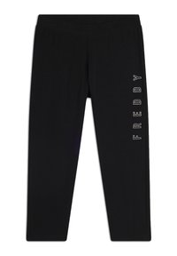 Leggings neri realizzati in tessuto elastico, con un design aderente e una vita elastica. La scritta "FREDDY" stampata in bianco in verticale sul lato.
