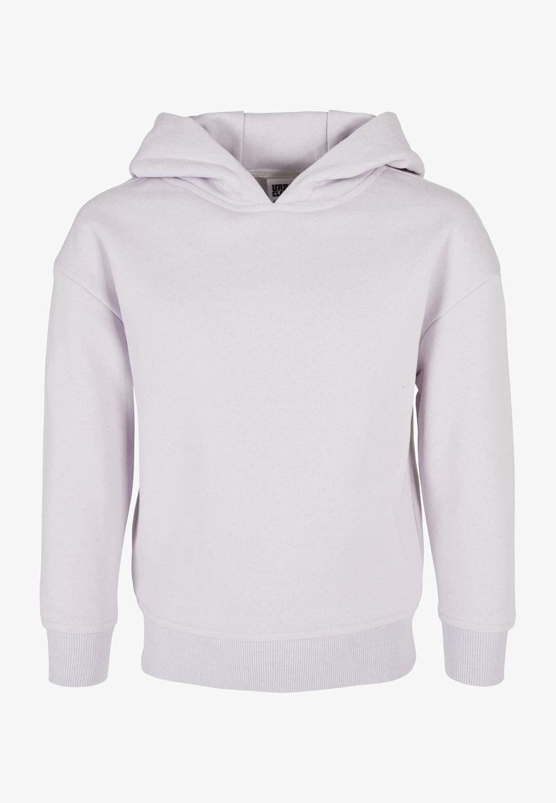 Sweat à capuche violet clair en tissu mélangé coton doux. Il présente une capuche spacieuse, des poignets et un ourlet côtelés, avec une coupe décontractée.