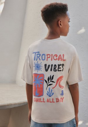 Next, SHORT SLEEVE GRAPHIC - T-Shirt print - stone tropical embroidery