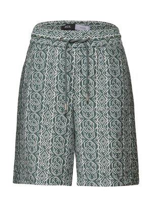 Groene shorts met een diamantpatroon in het wit. Gemaakt van een lichtgewicht materiaal met een elastische tailleband en een trekkoorddetail.