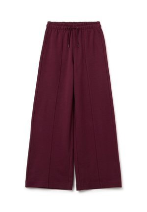 Pantalons larges bordeaux en tissu doux, avec une taille élastique à cordon de serrage et deux plis à l'avant pour plus de détail.