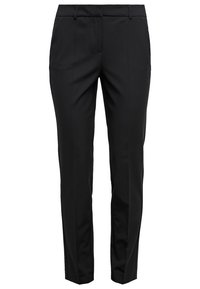 Pantalon noir ajusté coupe slim avec passants de ceinture, pince à l'avant et ourlet à la cheville.