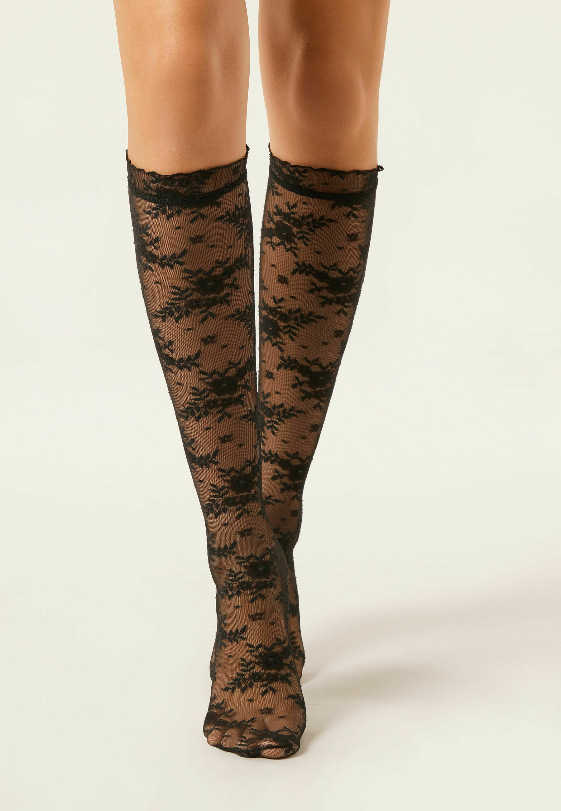 Dentelle Chaussette Semi Haute Calzedonia Chaussettes Hautes Black
