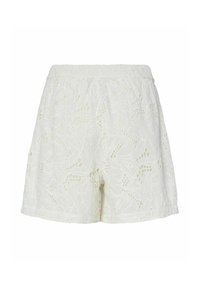 Hvite bomullsshorts med et teksturert, utskåret blomstermønster, med elastisk midje og avslappet passform.