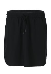 Zwart sportshort met een elastische tailleband, verstelbaar trekkoord en een gladde textuur. Inclusief zijzakken.
