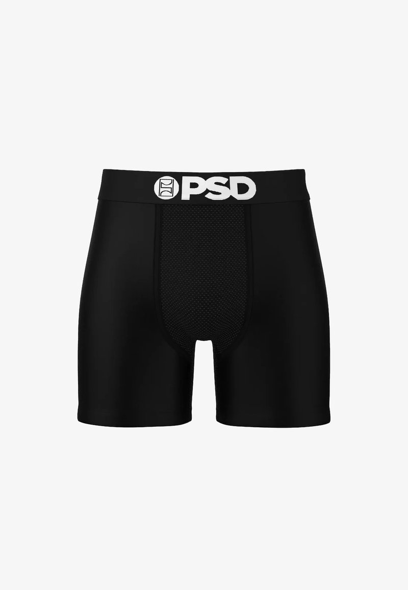 Fekete boxeralsók rugalmas anyagból, elülső részüknél hálós betéttel. Puha derékrész, fehér "PSD" logóval. Testhez simuló fazon.