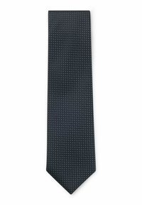 Cravate navy avec un motif texturé de petits points blancs, pointe effilée et finition lisse. Fabriquée en tissu tissé avec un design classique.