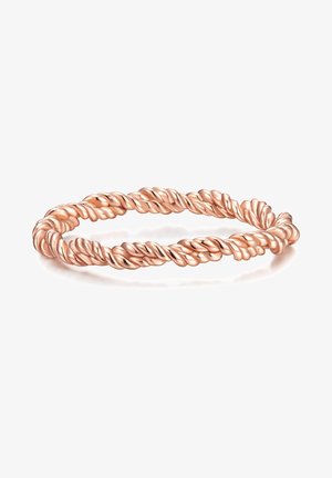 Rose gold snoet ring med et reb-lignende design og glatte, afrundede kanter. Poleret metaloverflade uden yderligere udsmykninger.