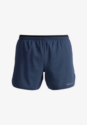 Námořnické modré sportovní šortky z lehkého materiálu, s elastickým pasem a černým okrajem, na spodní levé straně s malým logem.