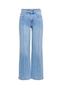 Ljusblå vida jeans med hög midja, framfickor och kontrasterande sömmar längs sidorna.