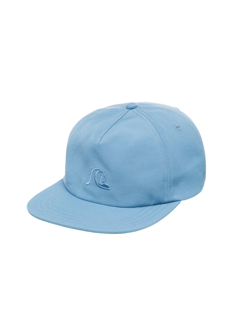 Gorra de béisbol de algodón color azul claro, con visera curva y logo de ola bordado en la parte frontal. Cuenta con seis paneles y un botón superior.