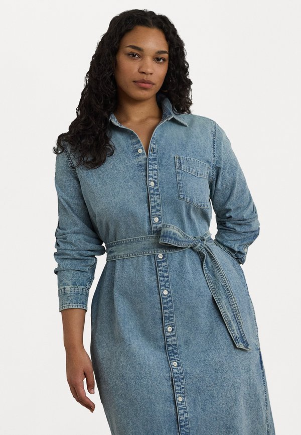 BELTED DENIM SHIRTDRESS - Denim dress - alicia wash2