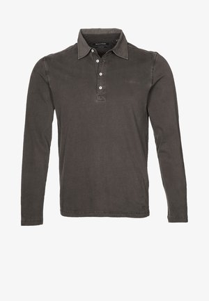 Koszulka polo z długim rękawem w kolorze antracytowej szarości wykonana z bawełny, z zapięciem na guziki, kołnierzykiem i subtelnym logo haftowanym na piersi.