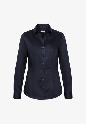 Camicia nera aderente a maniche lunghe con bottoni, collo e polsini, sagomata per una vestibilità slim.