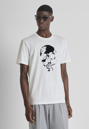 REGULAR FIT WITH FLOCK  SKULL PRINT - Camiseta estampada - white