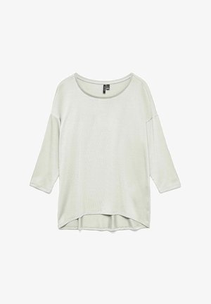 Lys grå langærmet top lavet af blødt stof. Har en scoop neckline og en afslappet pasform med en lidt længere bagkant.