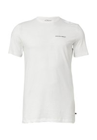 Witte t-shirt met korte mouwen, gemaakt van een zachte stof, met zwarte tekst "Abonneer je op de Natuur®" op de linkerborst. Ronde halslijn.
