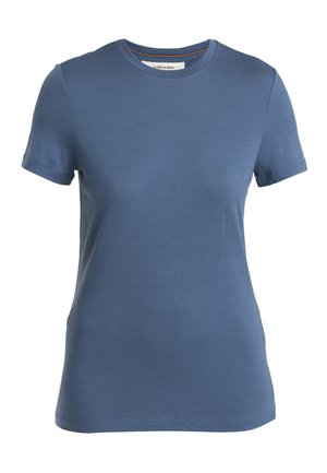 T-shirt blu a maniche corte realizzato in tessuto morbido, con colletto a girocollo e una texture liscia con dettagli di cucitura minimi.