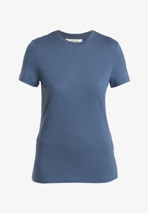 Blue short-sleeve t-shirt made from soft fabric, featuring a crew neck and a smooth texture with minimal stitching details.