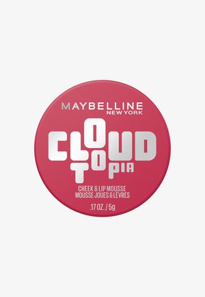 Runder, rosa Kompaktbehälter der Maybelline Cloud Toupia Wangen- und Lippenmousse, 5 g, mit fettem weißem und silbernem Text auf dem Deckel.