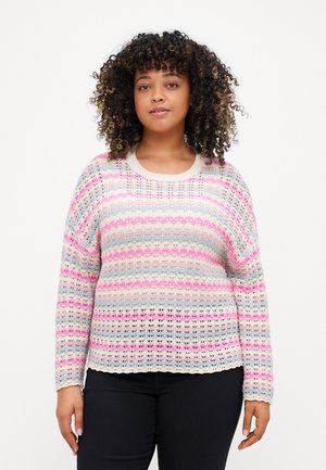CARASA O NECK - Stickad tröja - birch/gray mist/violet ice/fuchsia pink