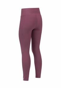 Geribbelde bordeaux leggings met een hoge tailleband, voorzien van een zijzak en een aansluitend ontwerp dat tot de enkels reikt.