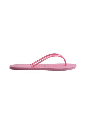 Sandalia de goma rosa tipo chancla con tiras finas vista de lado sobre fondo blanco.