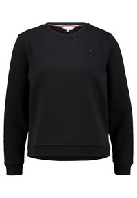Sudadera negra de algodón con cuello redondo, puños y dobladillo acanalados, que presenta un pequeño logo bordado en el pecho.