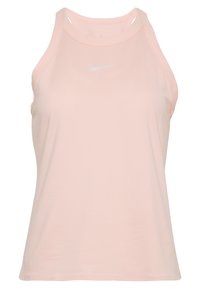Top atletico senza maniche di colore rosa chiaro con scollo rotondo e logo Nike bianco centrato sotto il colletto.