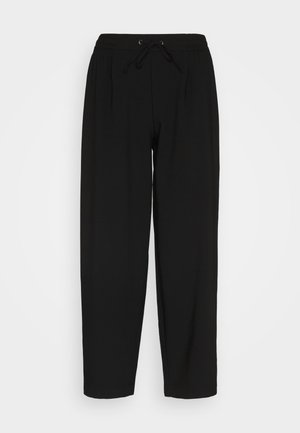 Zwarte sweatpants met een elastische tailleband en een trekkoord. Heeft een relaxte pasvorm en een recht model. Zacht materiaal zonder patronen.
