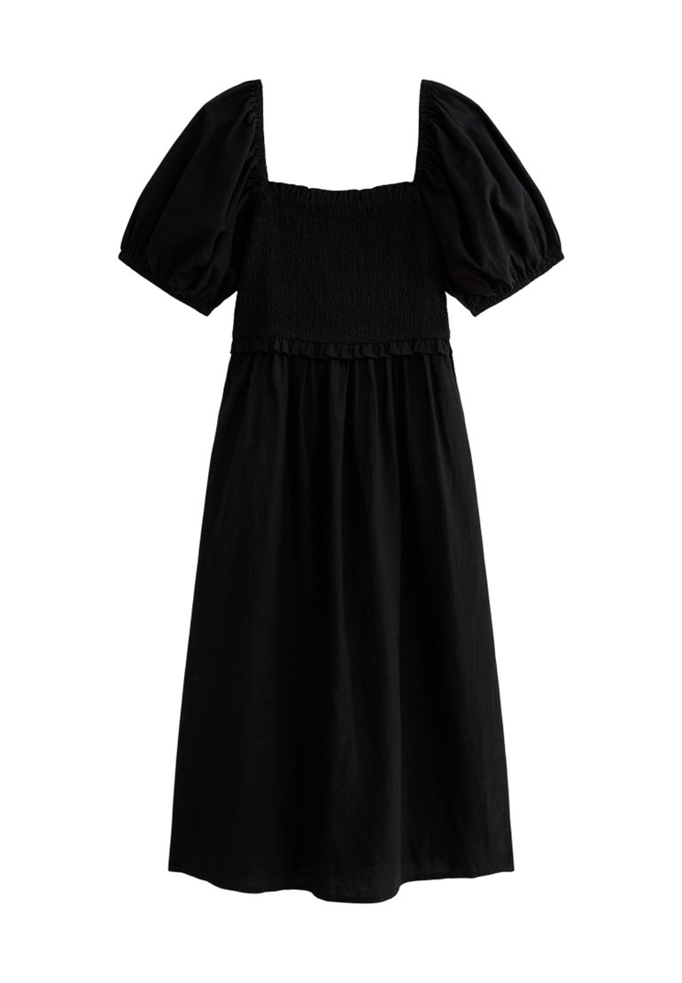 New Look Curves CURVES PUFF SLEEVE SHIRRED MIDI - Day dress - black -  Zalando