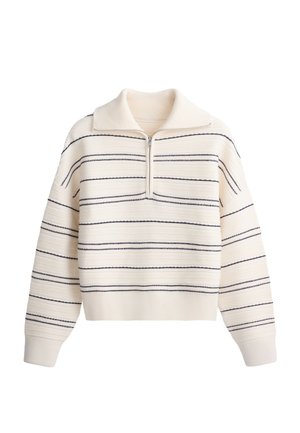 OYSHO, HIGH-NECK STRIPED KNIT JUMPER - Pullover - pale ecru