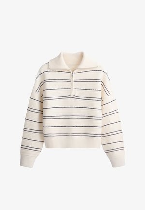 OYSHO, HIGH-NECK STRIPED KNIT JUMPER - Pullover - pale ecru