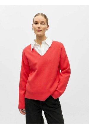 OBJREYNARD V-NECK PULLOVER AW FAIR - Pullover - poinsettia