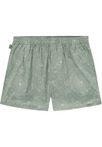 Zelene kupaćice s uzorkom i elastičnom pojasom, sa paisley dizajnom i mekim tekstilom.