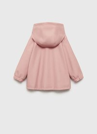 Roza kapuljača sa opuštenim krojem, elastičnim manžetama i glatkom teksturom tkanine. Jednostavan dizajn bez vidljivih metalnih dijelova ili akcenata.