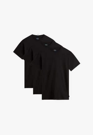 Drei schwarze T-Shirts mit kurzen Ärmeln aus Baumwolle, mit Rundhalsausschnitt und geradem Schnitt, ohne sichtbare Muster oder Akzente.