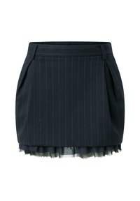 Nabran suknja s prugicama, s naborima, koja ima prozirni volanasti sloj na rubu. Izrađena od teksturirane tkanine s kontrastnim šavovima.