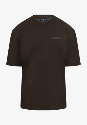Brown cotton t-shirt with a crew neck, short sleeves, and a small "DropSize" logo embroidered in light color on the chest.